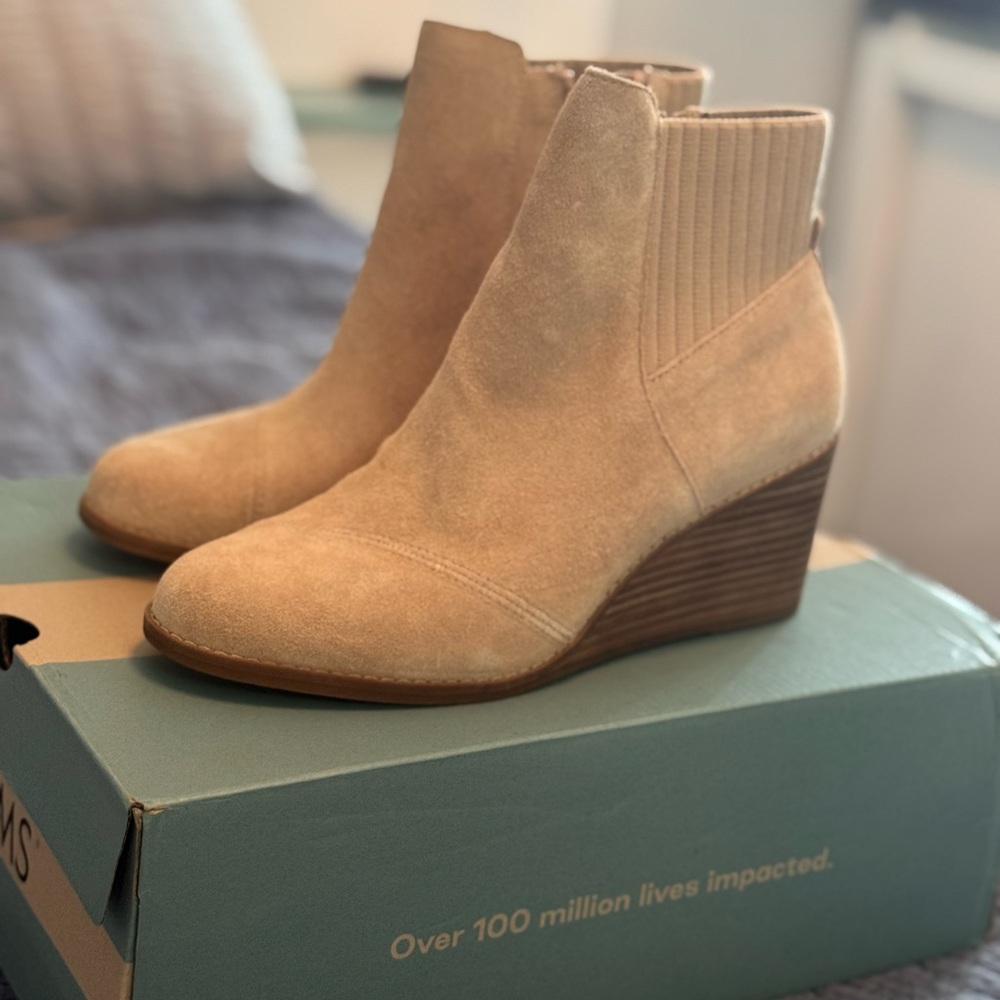 Toms Tan Suede Ankle Booties with Wedge Heel